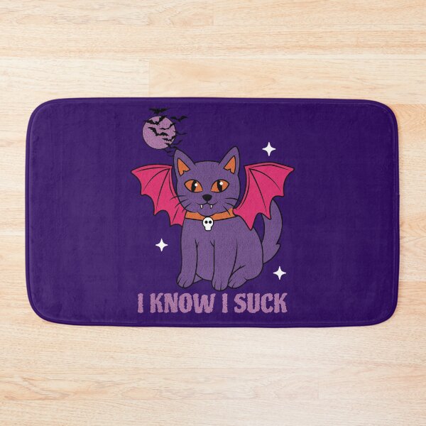 Item preview, I Know I Suck, Cute Halloween Cat with Bat Wings and Fangs designed and sold by Mariana Piana.