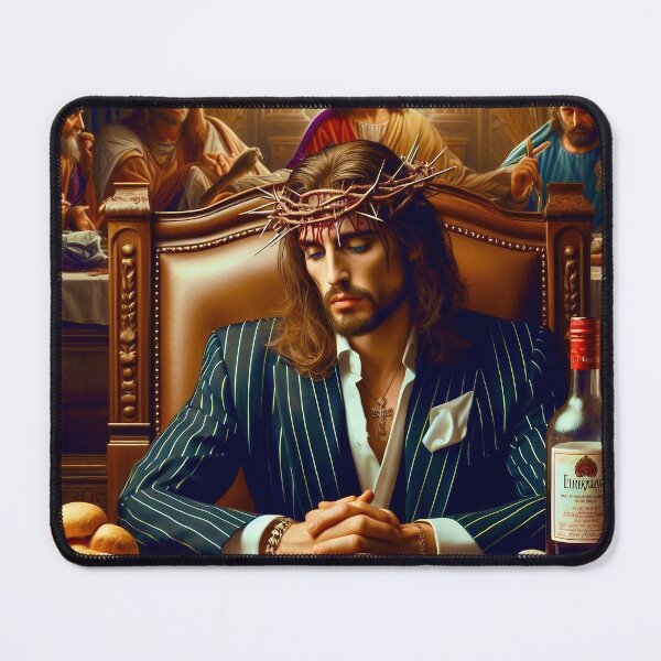 Item preview, Pondering and Contemplating Scarface Jesus in a Navy Pinstripe Suit designed and sold by jay-cack.