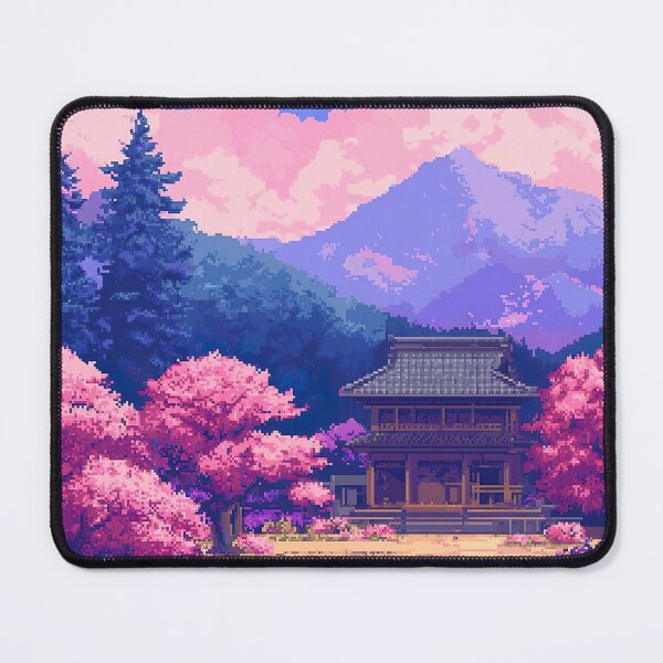 Item preview, Pixel Temple by the Lake with Cherry Blossoms designed and sold by KCrowDesigns.