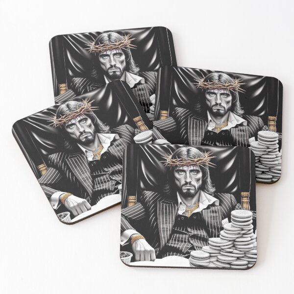 Item preview, Black-and-White Scarface Jesus II with Gold accents. designed and sold by jay-cack.