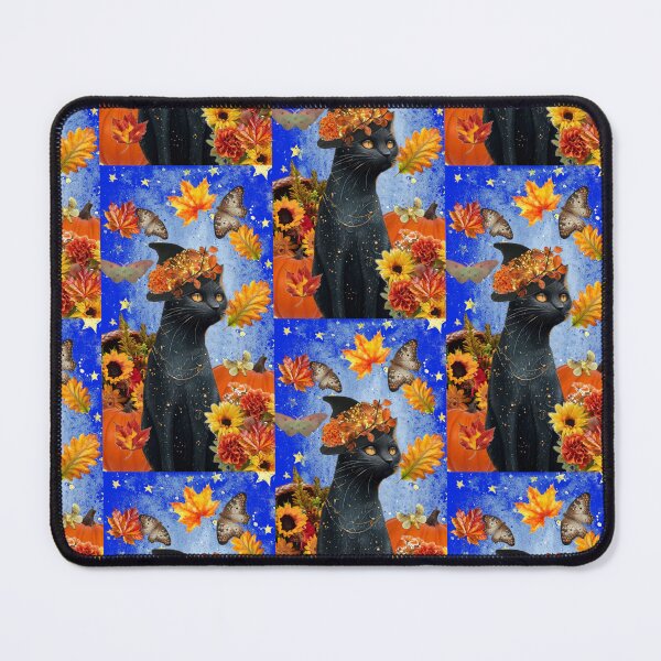 Aperçu de l'œuvre Chat noir d'Halloween, tournesols, décoration d'automne, feuilles d'automne créée et vendue par Edgot Emily Dimov-Gottshall.