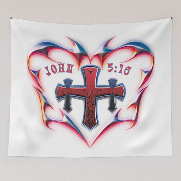 Item preview, For GOD so loved. A red, white, and blue Christian cross. designed and sold by bAIryBarn.