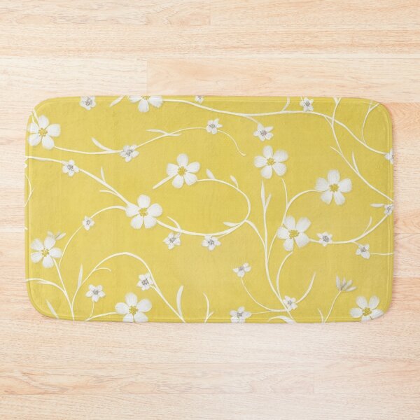 Item preview, Dainty White Flower Blossoms On Lemon Yellow Background designed and sold by burbankdesigns.