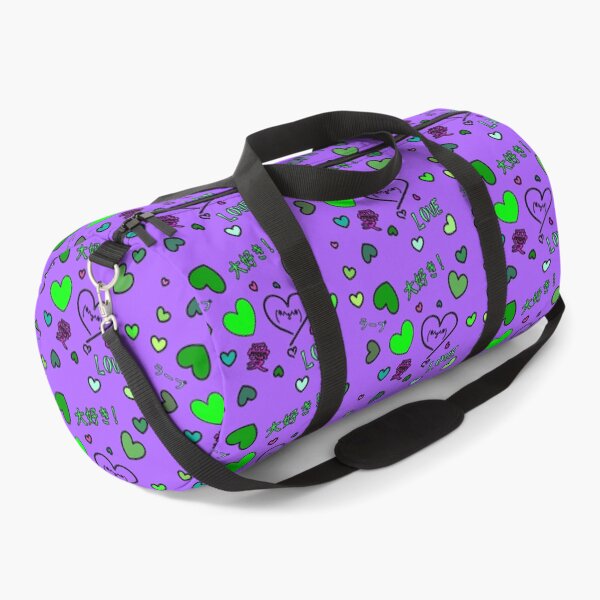 Item preview, Green pink heart pattern with kiss emoji stating love in Japanese designed and sold by HoppRock.