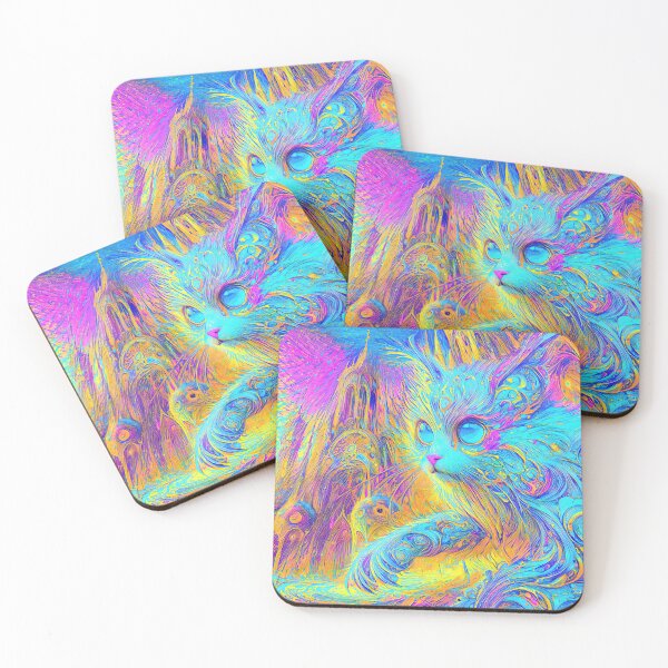 Item preview, Surreal Neon Cat in Abstract Landscape designed and sold by blackhalt.