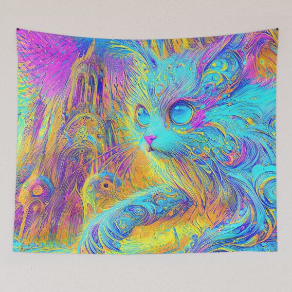 Item preview, Surreal Neon Cat in Abstract Landscape designed and sold by blackhalt.