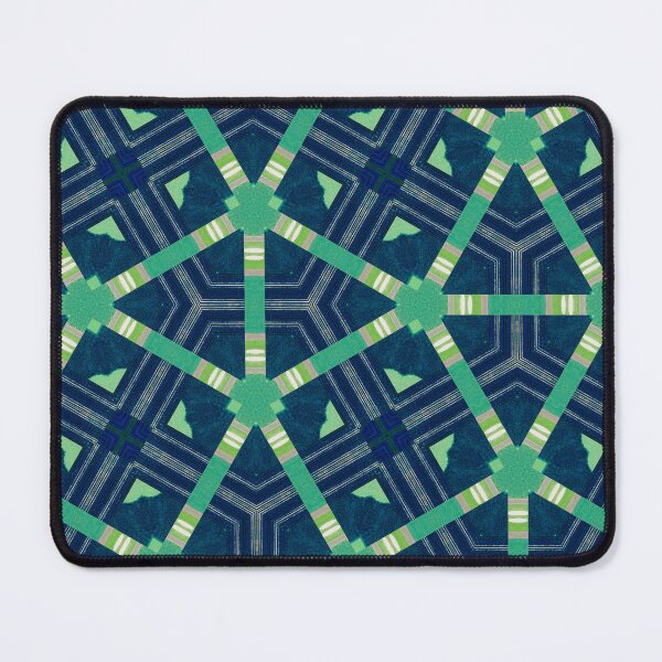 Item preview, Japanese Textile Collage Bleu Green Pattern Variation No.11 Navy Indigo Lime designed and sold by MirabiliaMagpie.