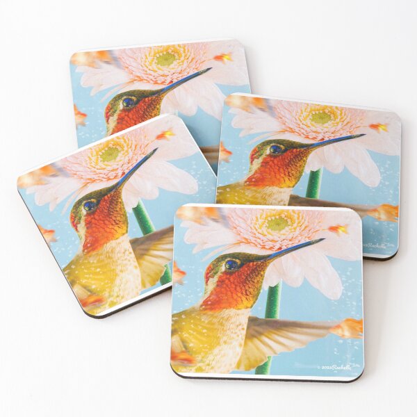 Item preview, Beautiful Colorful Hummingbird flying with Goldfish & Flower designed and sold by Yogibear & Rachelle .