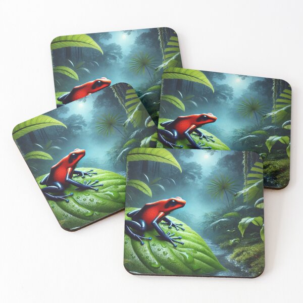 Aperçu de l'œuvre Grenouille venimeuse rouge dans la forêt tropicale au clair de lune - Faune nocturne créée et vendue par NocturnalNook.