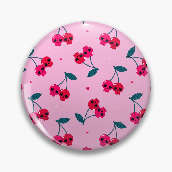 Item preview, cherries skulls on a pink background designed and sold by burbura.