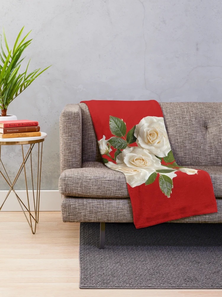 Thumbnail 2 of 6, Throw Blanket, White Roses - Roses Collection designed and sold by Styled by Anne.