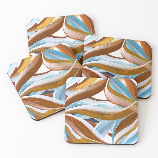 Item preview, Ocher and Sky blue shades, white and umbra,tropical plant leaves designed and sold by TatianaMalinArt.