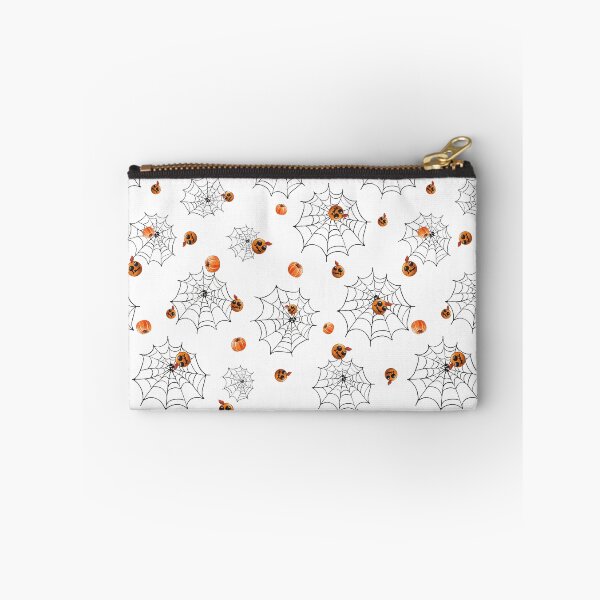 Item preview, Seamless pattern with black cobwebs and cute pumpkins with heads of cute freaks designed and sold by natalidesign.