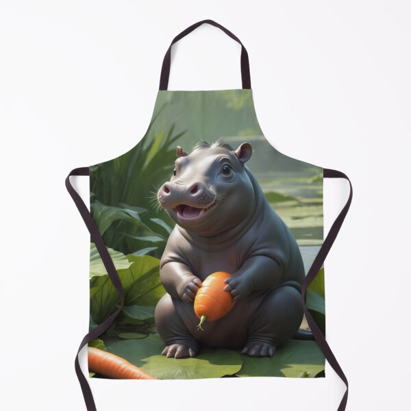 Item preview, Charming Baby Pygmy Hippo by the Pond with Carrot – 4K Illustration designed and sold by santyj.