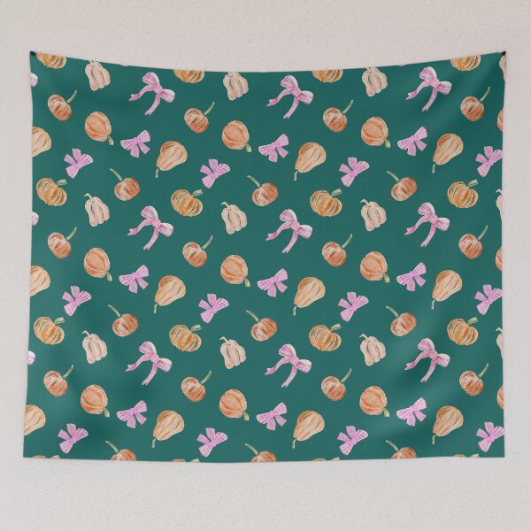 Item preview, Cute Pink Bows and Pumpkins on Green &Preppy Coquette Aesthetics designed and sold by aneladesigns.