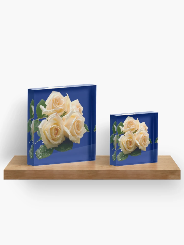 Thumbnail 3 of 5, Acrylic Block, Ivory Roses - Roses Collection designed and sold by Styled by Anne.