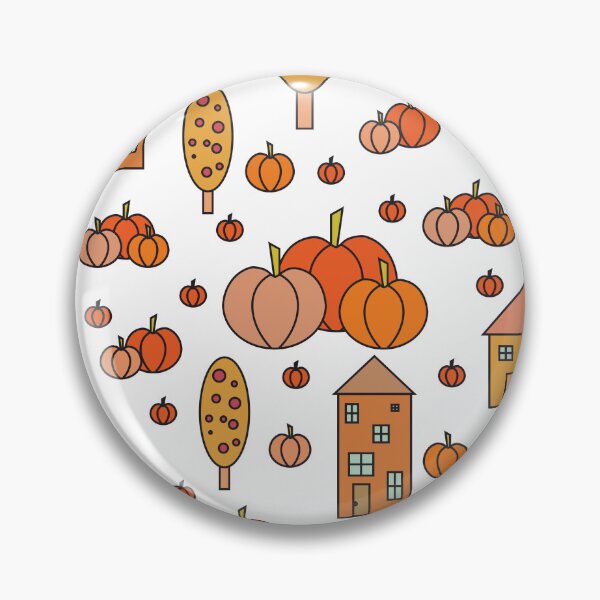 Item preview, Autumn idyllic composition - seamless pattern, houses, trees, ripe pumpkins in various shades.1 designed and sold by My-fake-places.