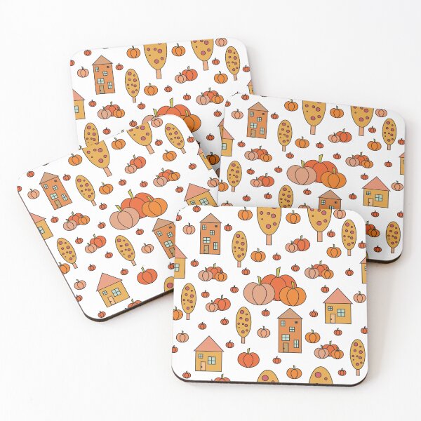 Item preview, Autumn idyllic composition - seamless pattern, houses, trees, ripe pumpkins in various shades.1 designed and sold by My-fake-places.