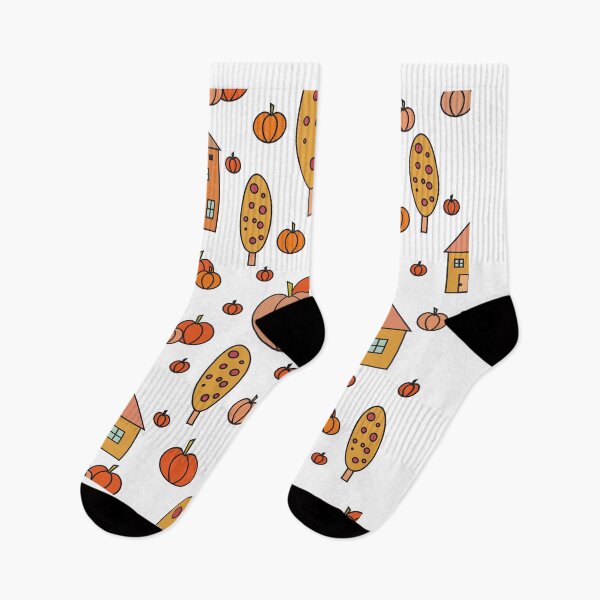 Item preview, Autumn idyllic composition - seamless pattern, houses, trees, ripe pumpkins in various shades.1 designed and sold by My-fake-places.