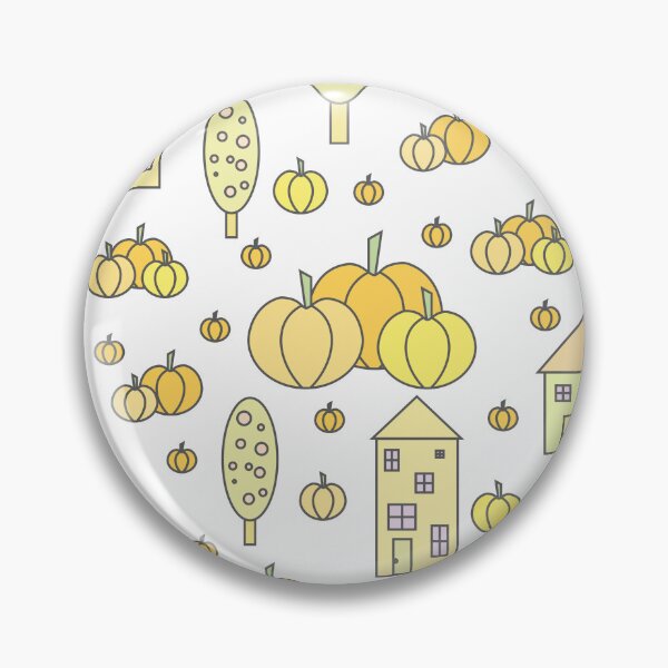 Item preview, Autumn idyllic composition - seamless pattern, houses, trees, ripe pumpkins in various shades.3 designed and sold by My-fake-places.