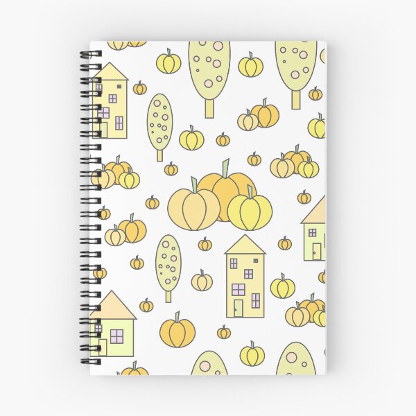 Item preview, Autumn idyllic composition - seamless pattern, houses, trees, ripe pumpkins in various shades.3 designed and sold by My-fake-places.