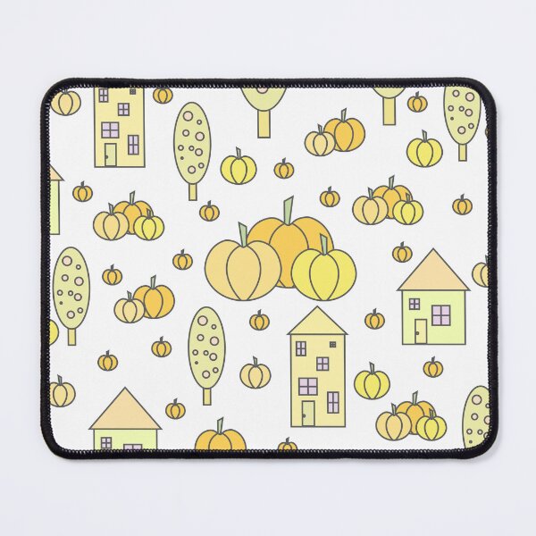 Item preview, Autumn idyllic composition - seamless pattern, houses, trees, ripe pumpkins in various shades.3 designed and sold by My-fake-places.
