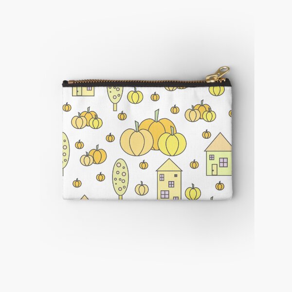 Item preview, Autumn idyllic composition - seamless pattern, houses, trees, ripe pumpkins in various shades.3 designed and sold by My-fake-places.