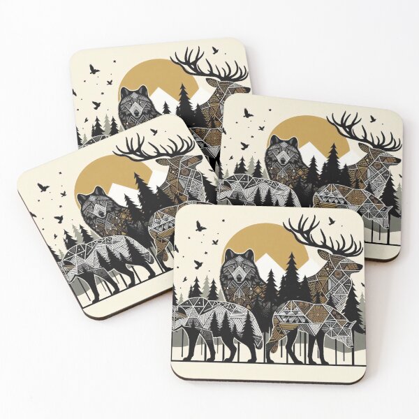 Item preview, geometric wolves and bears ar designed and sold by Dominika Farkašová.