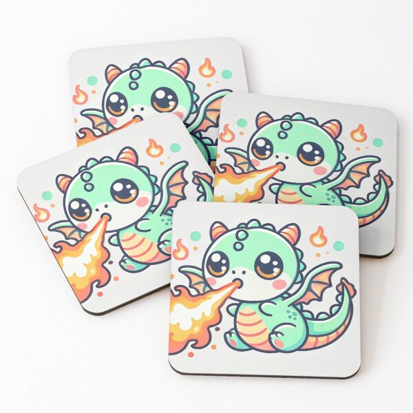 Item preview, Adorable Kawaii Dragon Breathing Fire - Cute Cartoon Design for Kawaii,  Kids and Fantasy Lovers designed and sold by DiverzeDesignz.