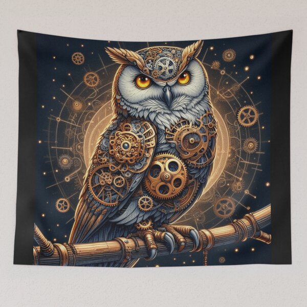 Item preview, Steampunk owl with glowing brass gears designed and sold by Dominika Farkašová.