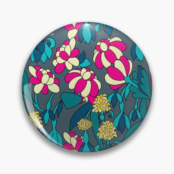Item preview, Rounded flowers blue version gray-green background designed and sold by GENEST-V.