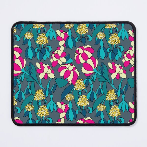 Item preview, Rounded flowers blue version gray-green background designed and sold by GENEST-V.