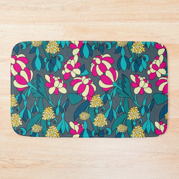 Item preview, Rounded flowers blue version gray-green background designed and sold by GENEST-V.
