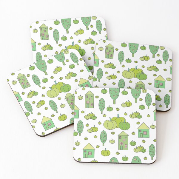 Item preview, Autumn idyllic composition - seamless pattern, houses, trees, ripe pumpkins in various shades.15 designed and sold by My-fake-places.