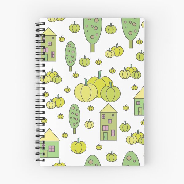 Item preview, Autumn idyllic composition - seamless pattern, houses, trees, ripe pumpkins in various shades.14 designed and sold by My-fake-places.