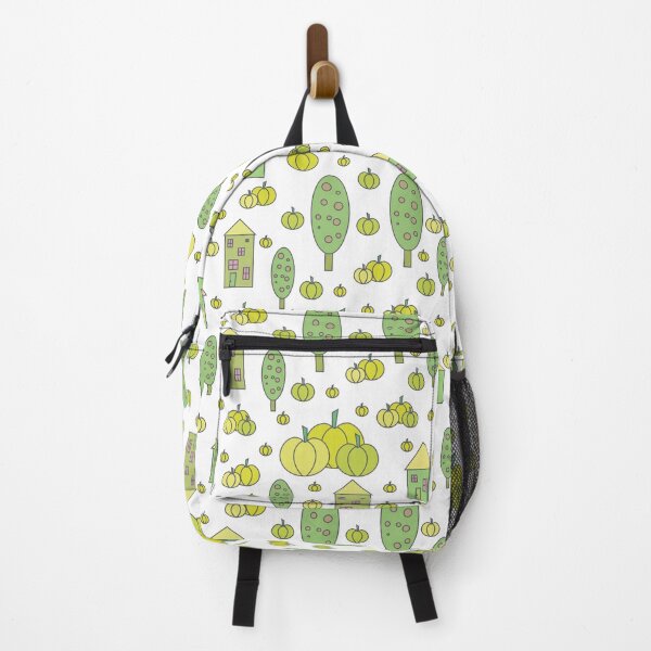 Item preview, Autumn idyllic composition - seamless pattern, houses, trees, ripe pumpkins in various shades.14 designed and sold by My-fake-places.