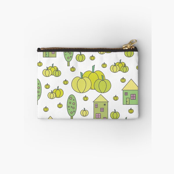 Item preview, Autumn idyllic composition - seamless pattern, houses, trees, ripe pumpkins in various shades.14 designed and sold by My-fake-places.