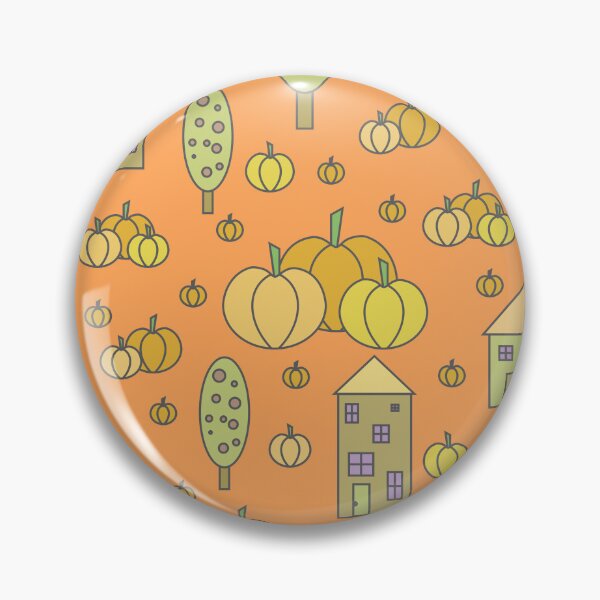 Item preview, Autumn idyllic composition - seamless pattern, houses, trees, ripe pumpkins in various shades.13 designed and sold by My-fake-places.