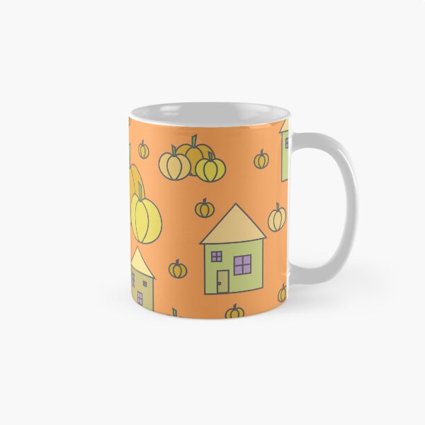 Item preview, Autumn idyllic composition - seamless pattern, houses, trees, ripe pumpkins in various shades.13 designed and sold by My-fake-places.