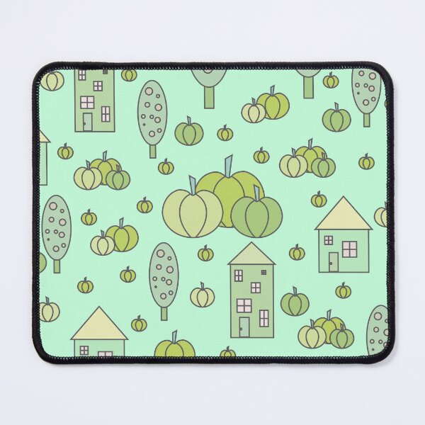 Item preview, Autumn idyllic composition - seamless pattern, houses, trees, ripe pumpkins in various shades.10 designed and sold by My-fake-places.