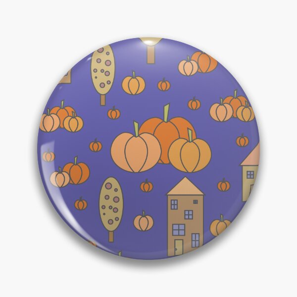 Item preview, Autumn idyllic composition - seamless pattern, houses, trees, ripe pumpkins in various shades.19 designed and sold by My-fake-places.