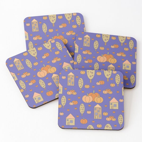 Item preview, Autumn idyllic composition - seamless pattern, houses, trees, ripe pumpkins in various shades.19 designed and sold by My-fake-places.