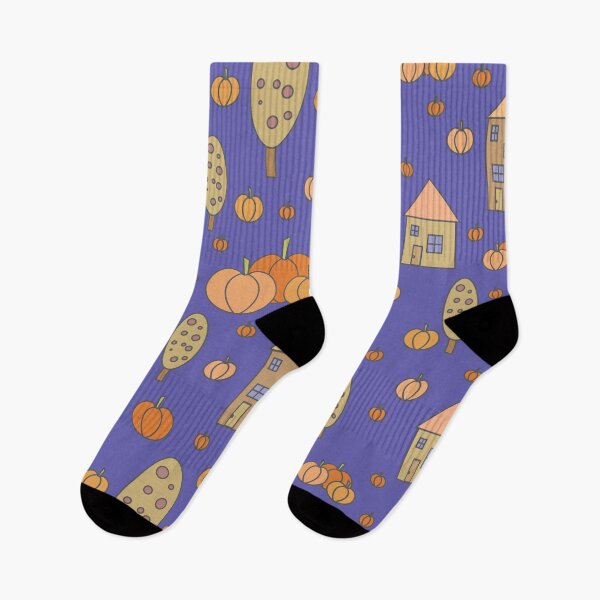 Item preview, Autumn idyllic composition - seamless pattern, houses, trees, ripe pumpkins in various shades.19 designed and sold by My-fake-places.
