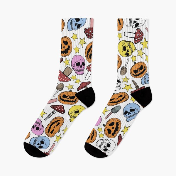 Item preview, Retro Cartoon Halloween Pumpkins, Skulls, Mushrooms and Stars White Background designed and sold by Carlo-Atzei.