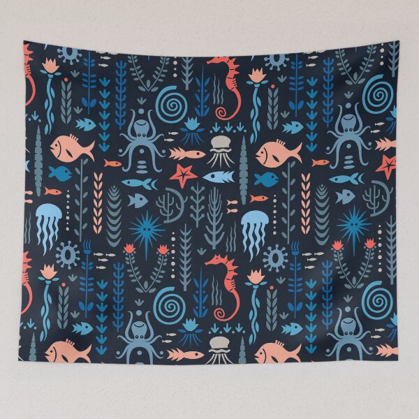 Item preview, Tote bag with maritime design with seahorse, octopus, jellyfish, fish & octopus designed and sold by hilledesign.
