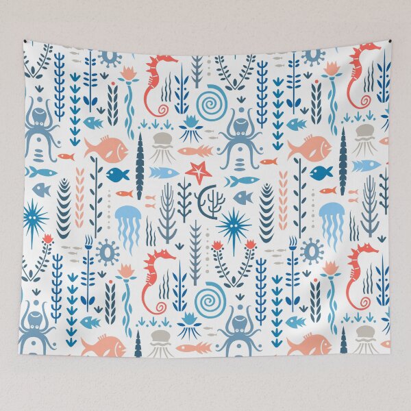 Item preview, Maritime design with seahorse, octopus, jellyfish, fish & octopus designed and sold by hilledesign.