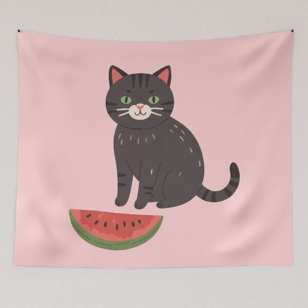 Item preview, Black cat and a yummy watermelon designed and sold by WoollenLlama.