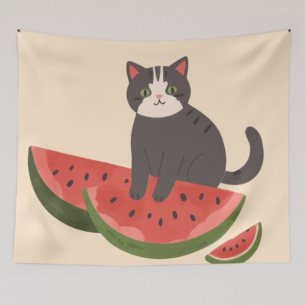 Item preview, Black cat has a watermelon designed and sold by WoollenLlama.