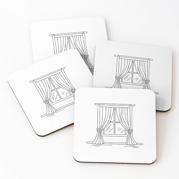 Item preview, Doodle drawing of a minimalist window with a drape designed and sold by rasagamastore.