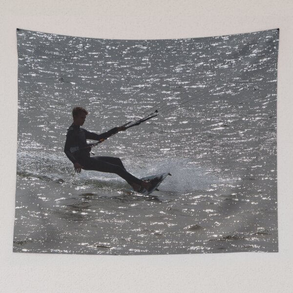 Item preview, Silhouette of a Kitesurfer Against a Shimmering Sea designed and sold by Rui Valverde.